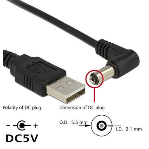 Кабель питания спиральный USB А - DC, 5.5*2.5*12, угловой, 1,2 м, чёрный (MKS-1318)