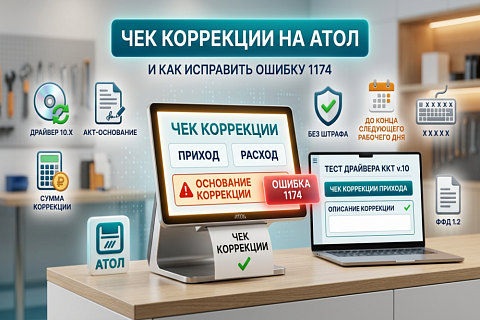 Чек коррекции на АТОЛ: как оформить и исправить ошибку 1174
